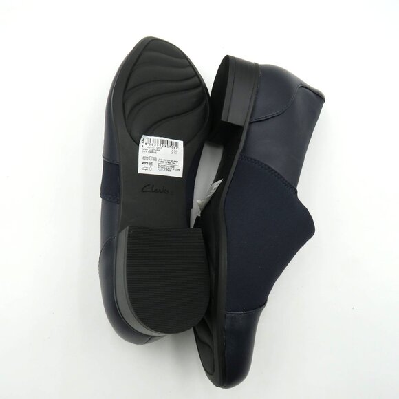 New Clarks Shoes Womens Size 7 Navy Blue Slip On Loafers Stretchy Upper Flats - Picture 9 of 10